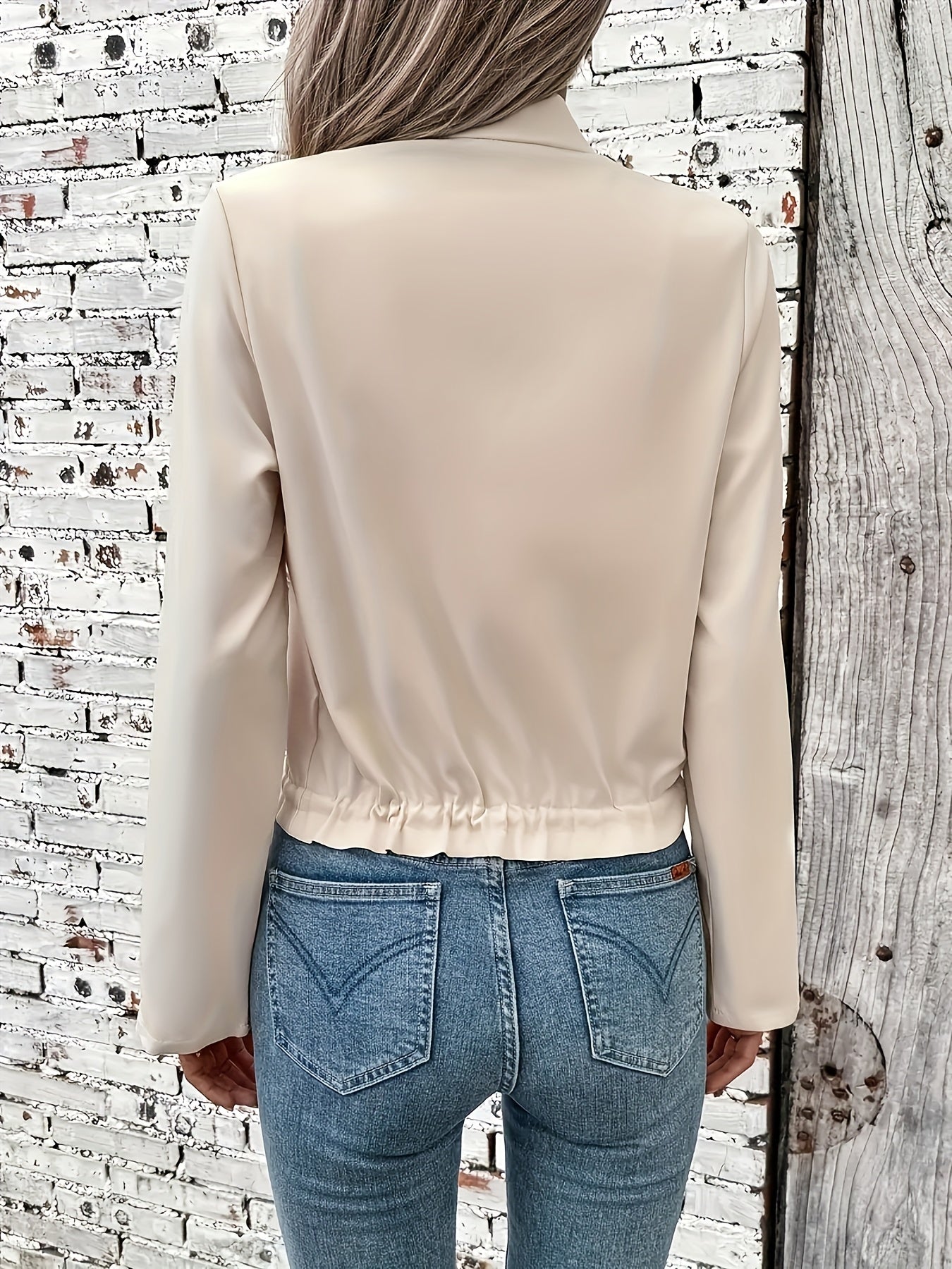 MSDOSBT Women'S Elegant Beige Casual Jacket - Lightweight All-Season Jacket with Button Front, Flap Pockets & Tie Waist, Versatile for Casual & Formal Occasions, Casual Chic Jacket | Buttonfront Jacket | Lightweight Jacket