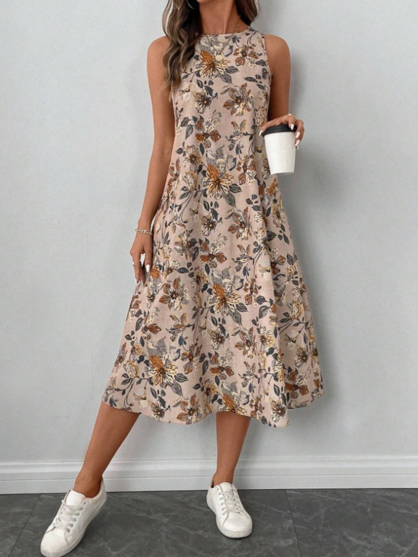 Women'S Floral Print Summer Tank Dress Sleeveless A Line Flowy Holiday Vacation Midi Dresses