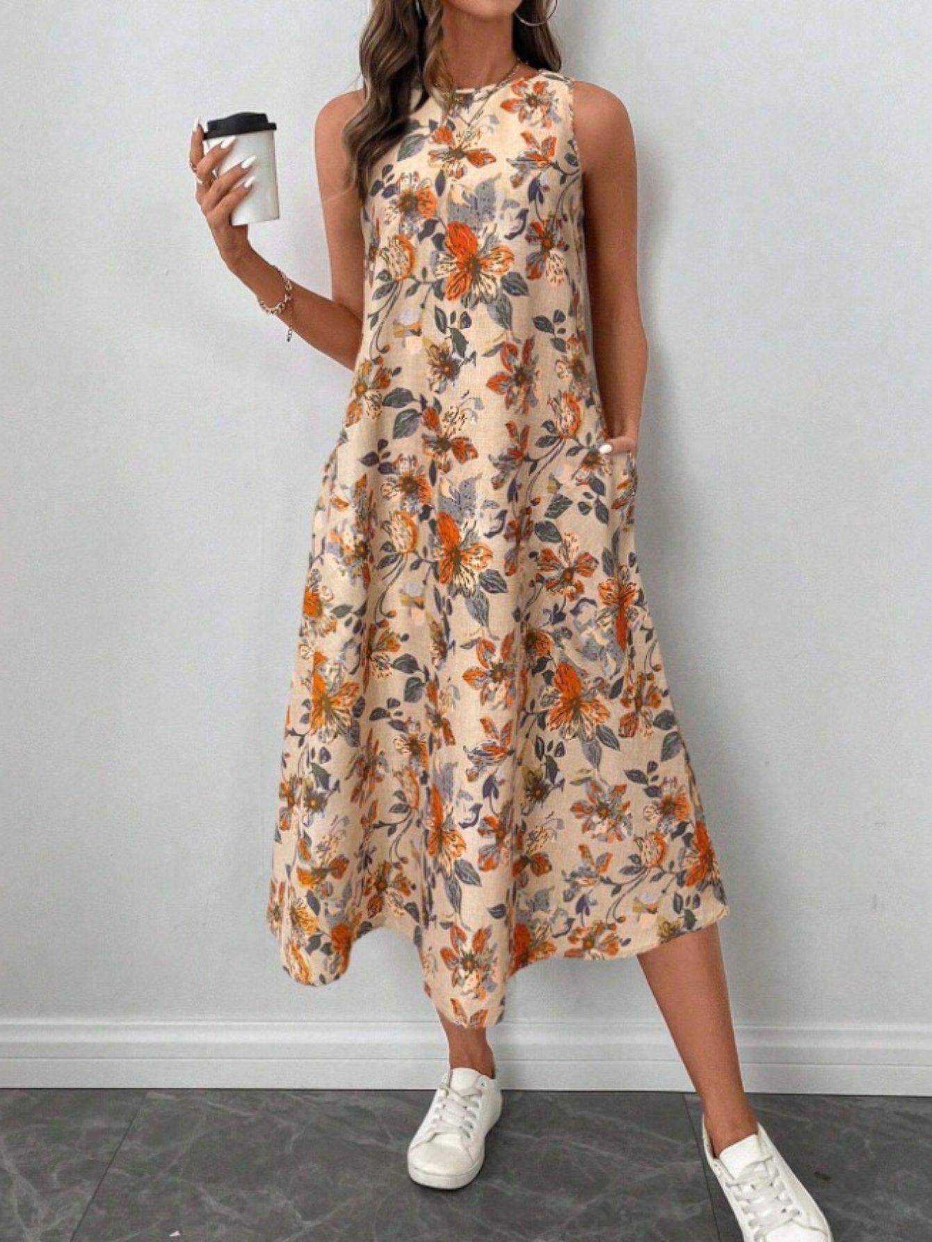 Women'S Floral Print Summer Tank Dress Sleeveless A Line Flowy Holiday Vacation Midi Dresses