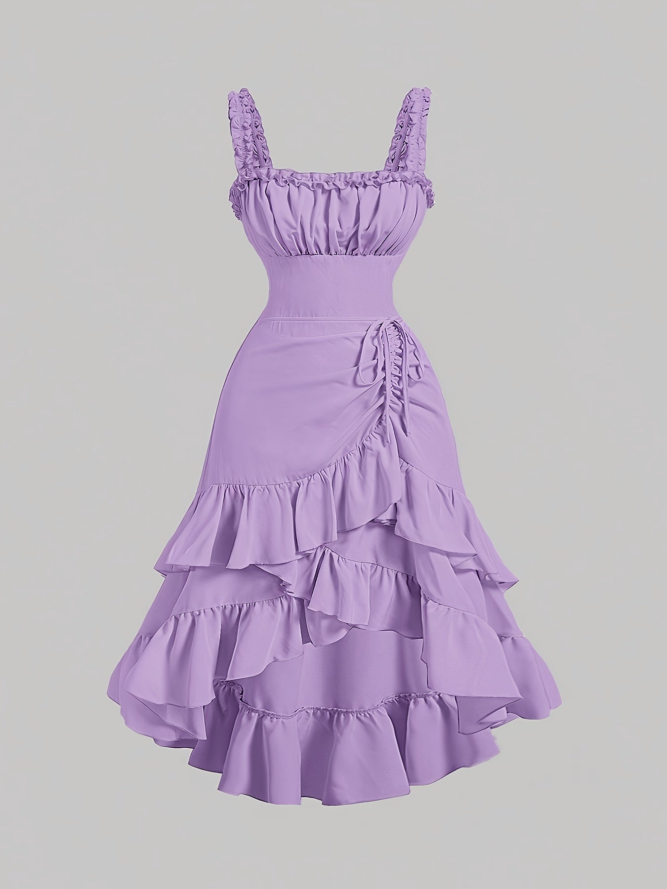 Plus Size Women'S Romantic Multi-Layer Vintage Court Style A-line Skirt With Lotus Petal Hem Dress
