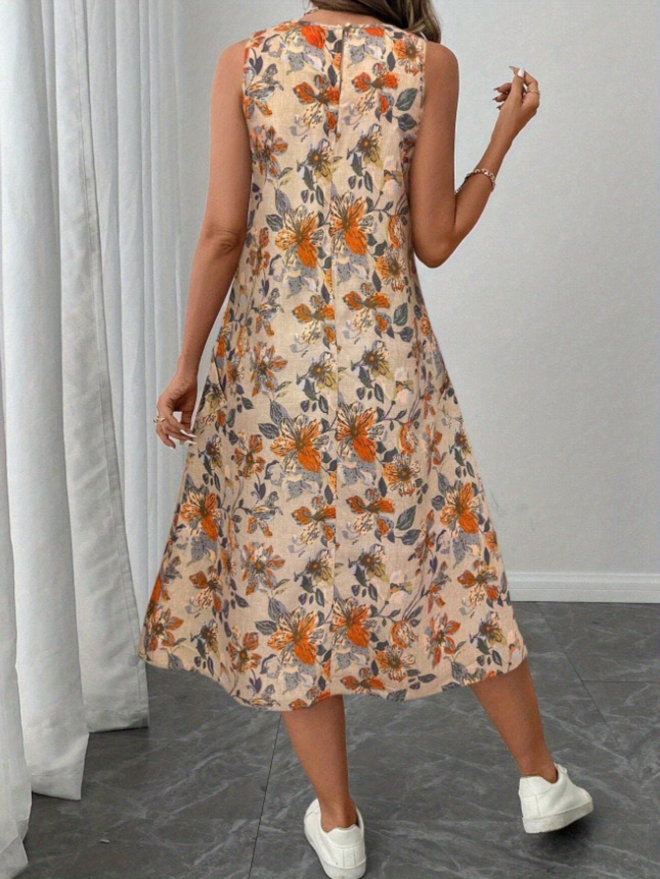 Women'S Floral Print Summer Tank Dress Sleeveless A Line Flowy Holiday Vacation Midi Dresses