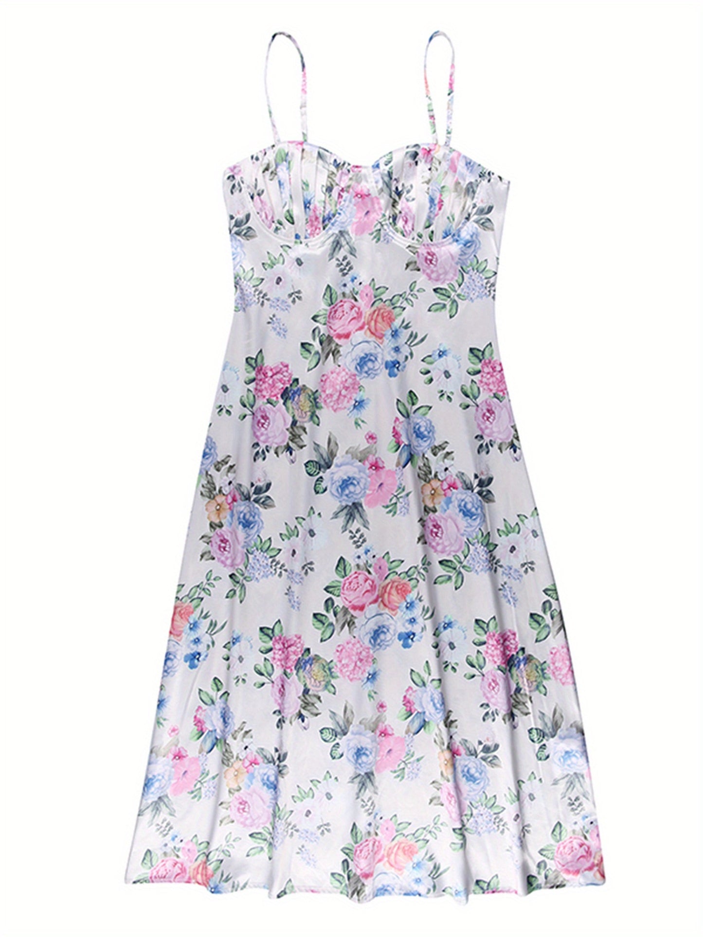 Women'S Y2K Strapless Spaghetti Suspender Dress - Floral Print Summer Midi Dress with Fitted Top & Flowy Skirt, Lightweight Breathable Fabric for Party Vacation Casual Outfits, Spring Summer Fashion, Elegant Design, Quality Craftsmanship