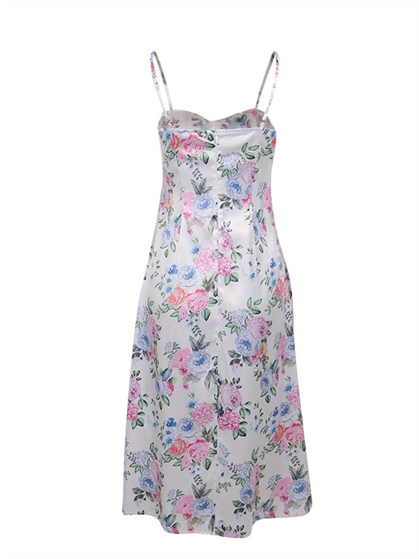 Women'S Y2K Strapless Spaghetti Suspender Dress - Floral Print Summer Midi Dress with Fitted Top & Flowy Skirt, Lightweight Breathable Fabric for Party Vacation Casual Outfits, Spring Summer Fashion, Elegant Design, Quality Craftsmanship