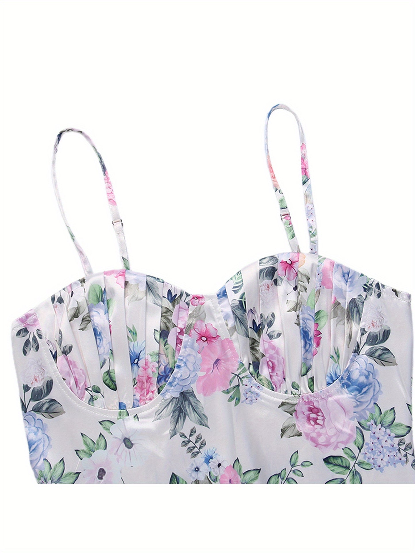 Women'S Y2K Strapless Spaghetti Suspender Dress - Floral Print Summer Midi Dress with Fitted Top & Flowy Skirt, Lightweight Breathable Fabric for Party Vacation Casual Outfits, Spring Summer Fashion, Elegant Design, Quality Craftsmanship