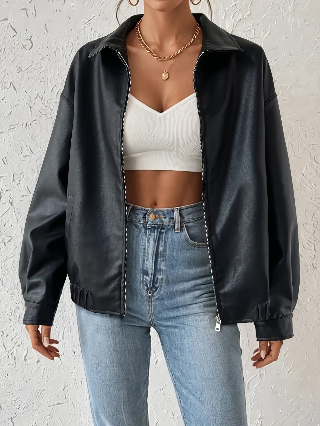 Chic Jacket Versatile Chic Women's Jacket | Casual Solid Color Zip-Up with Pockets | Ideal for All Seasons