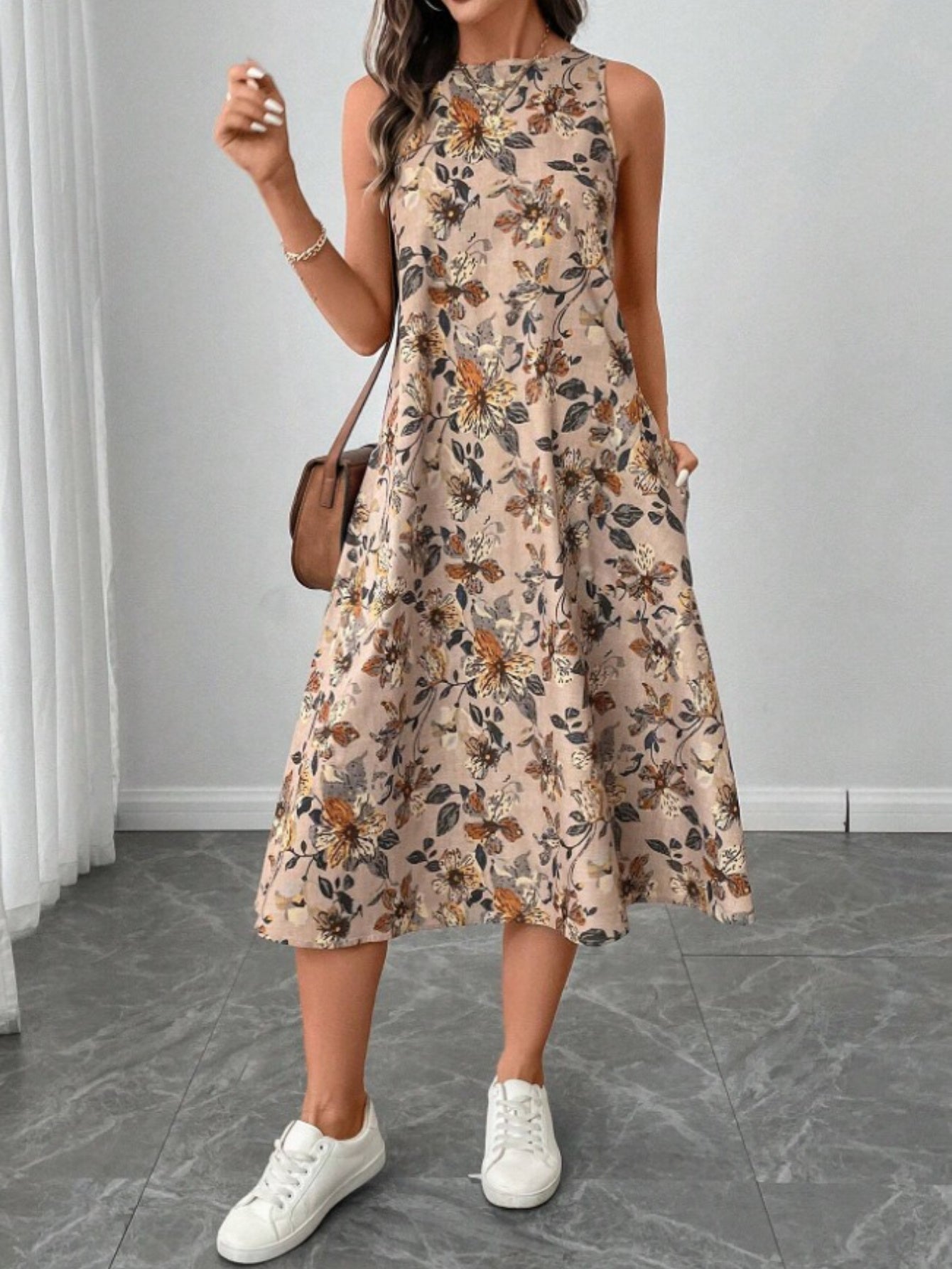 Women'S Floral Print Summer Tank Dress Sleeveless A Line Flowy Holiday Vacation Midi Dresses