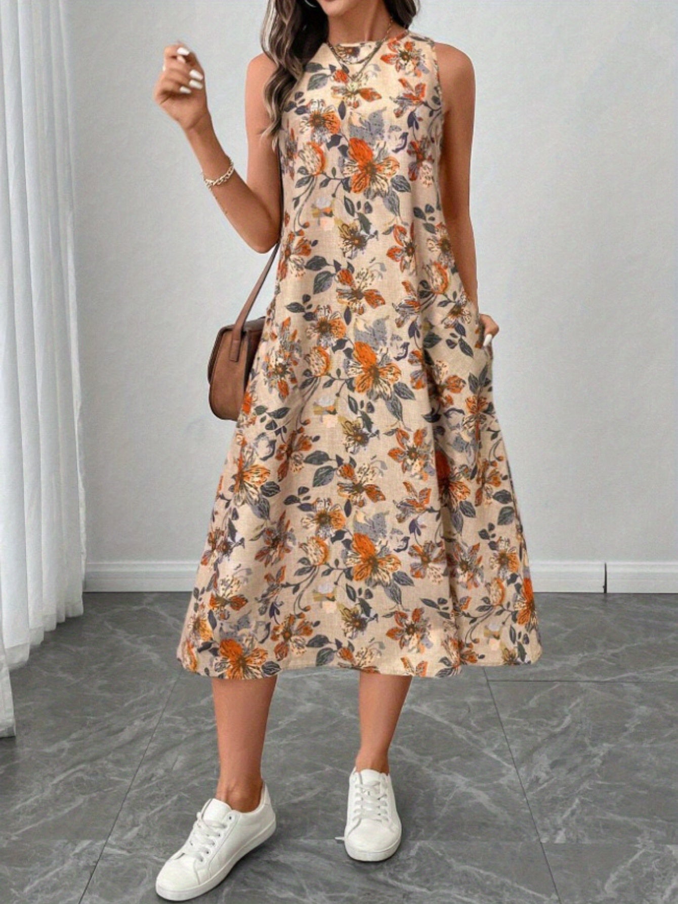 Women'S Floral Print Summer Tank Dress Sleeveless A Line Flowy Holiday Vacation Midi Dresses