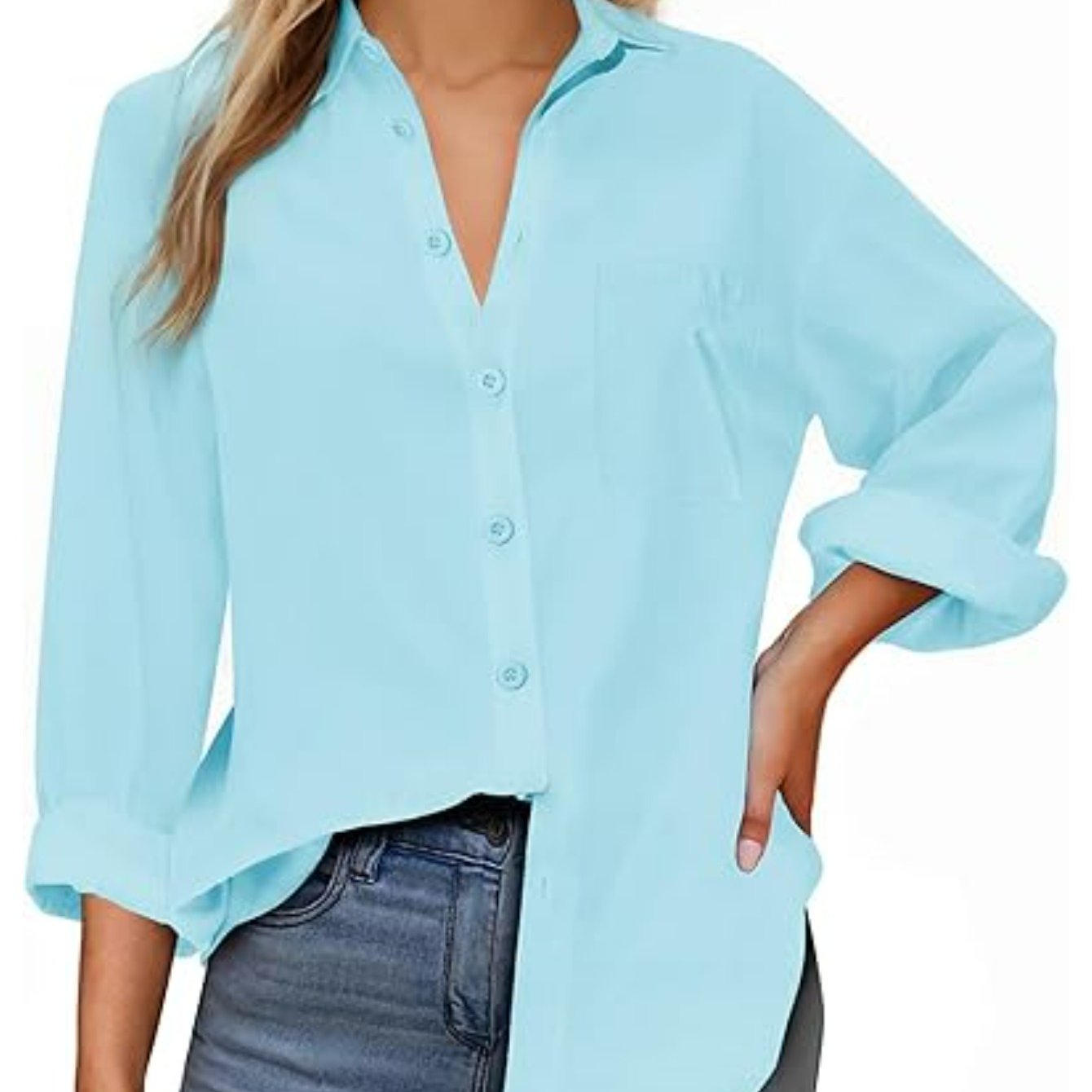 Women's Solid Color Button-Up Shirt - Long Sleeve, Loose Fit with Pocket, 100%, Ideal for Travel and Daily Wear, Sexy Casual Top, Sexy Style, Spring\u002FSummer\u002FAutumn
