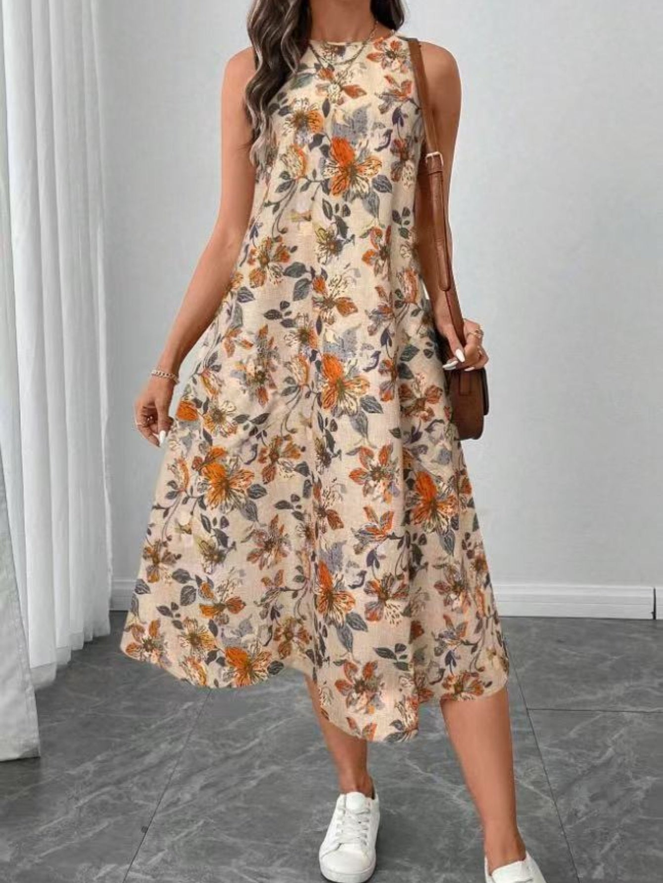 Women'S Floral Print Summer Tank Dress Sleeveless A Line Flowy Holiday Vacation Midi Dresses