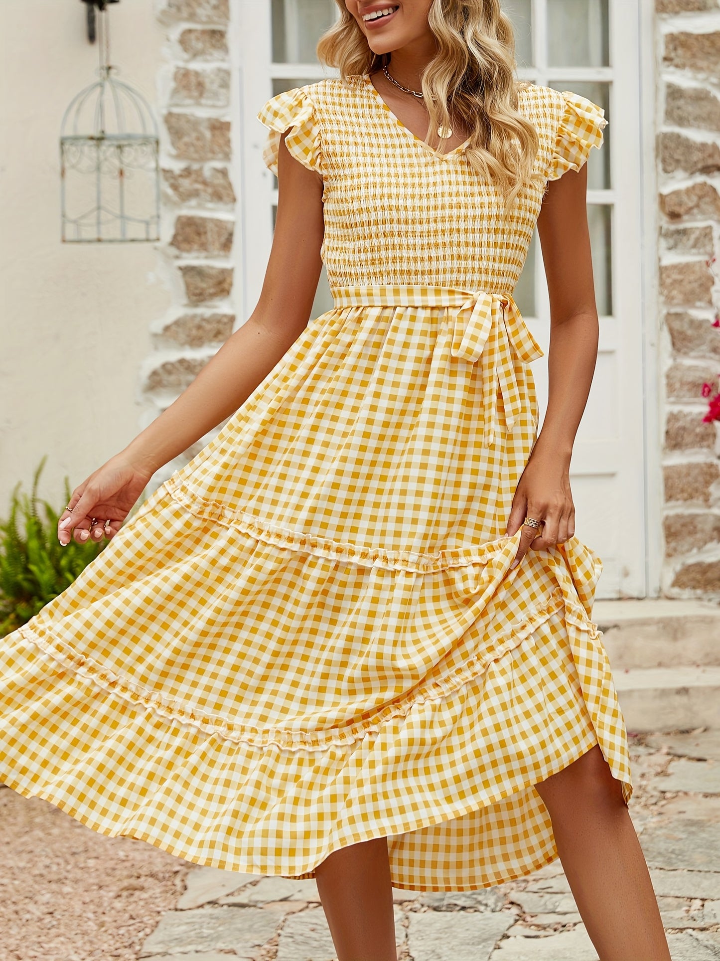 Women'S Summer V Neck Smocked Maxi Dress Puff Sleeve Pregnancy Baby Shower Photoshoot Dress