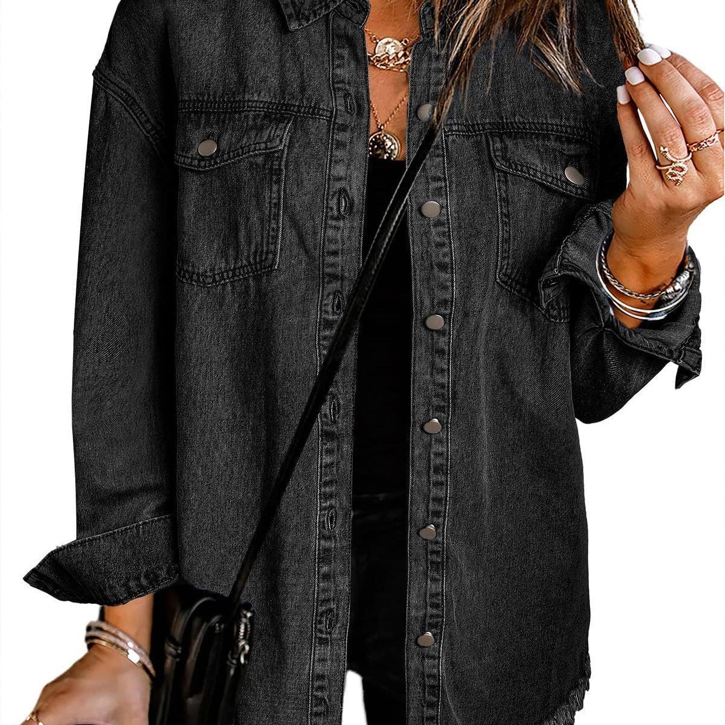 ELESOL 2025 Jean Jackets for Women Ripped Stretchy Blue Denim Jean Jacket Casual Long Sleeve Pockets Oversized Jackets Coat