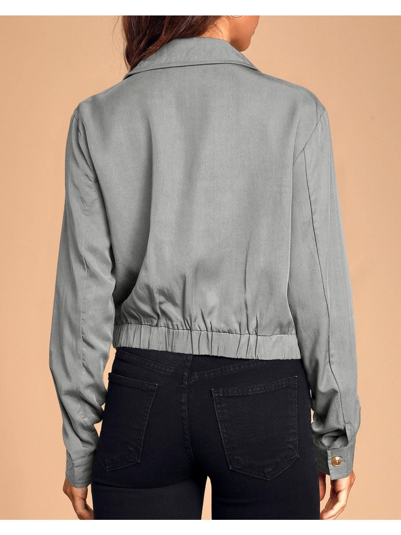 Women'S Military Safari Cropped Jackets Button Lightweight Oversized Utility Anorak Coat with Pockets