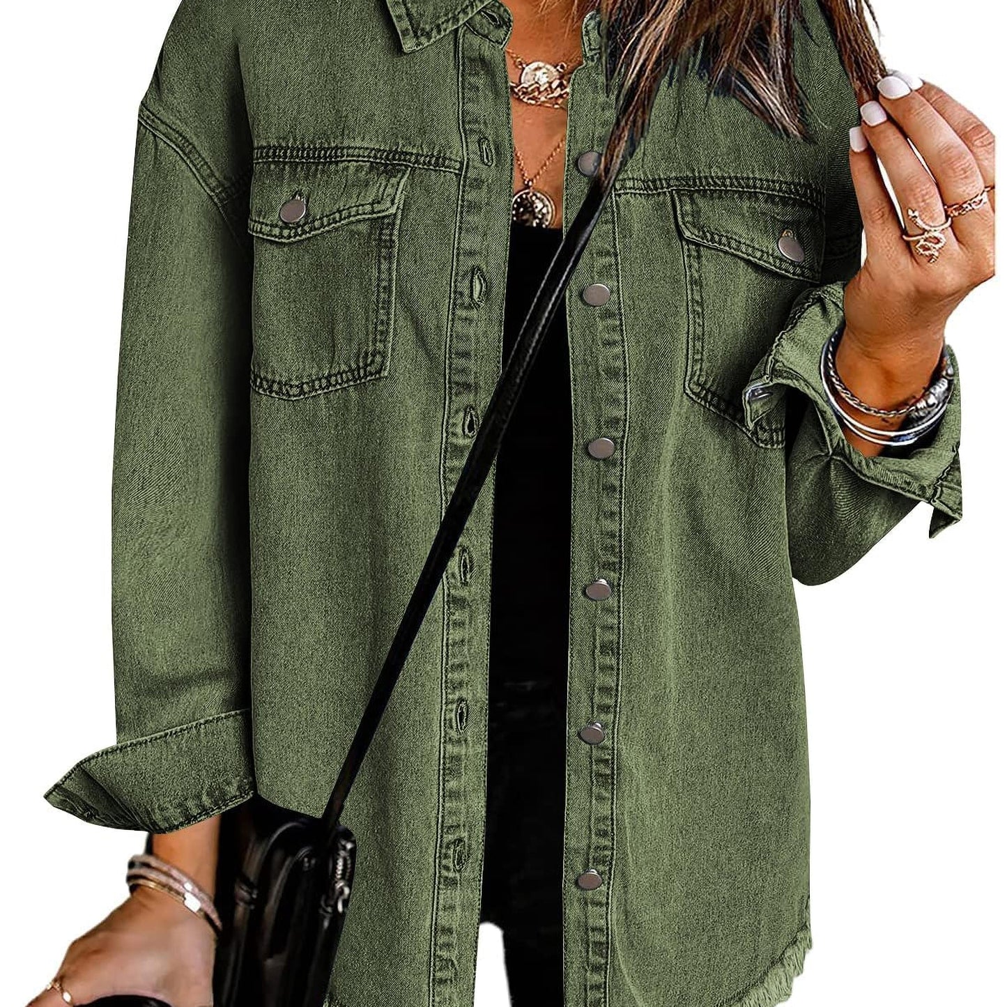 ELESOL 2025 Jean Jackets for Women Ripped Stretchy Blue Denim Jean Jacket Casual Long Sleeve Pockets Oversized Jackets Coat