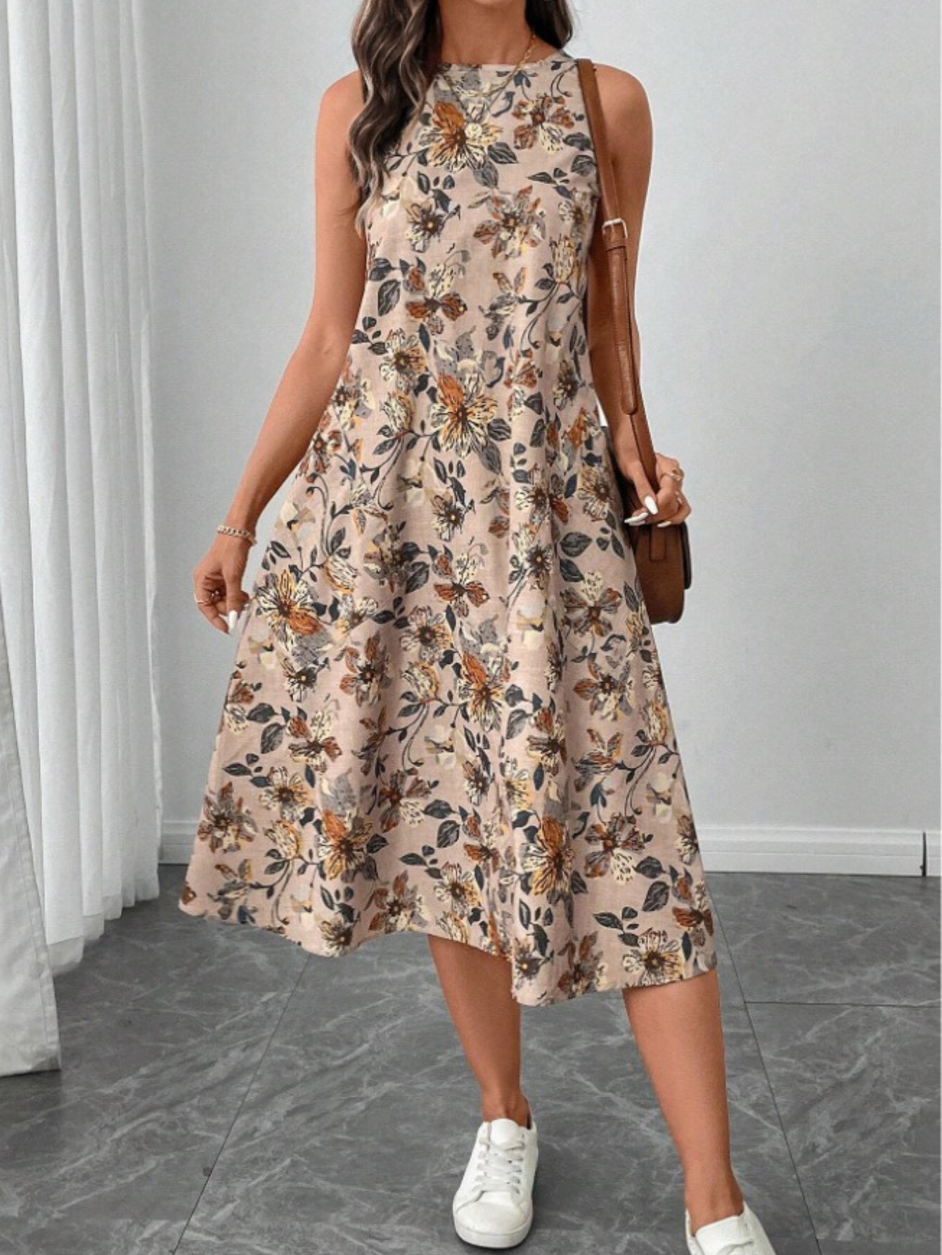 Women'S Floral Print Summer Tank Dress Sleeveless A Line Flowy Holiday Vacation Midi Dresses