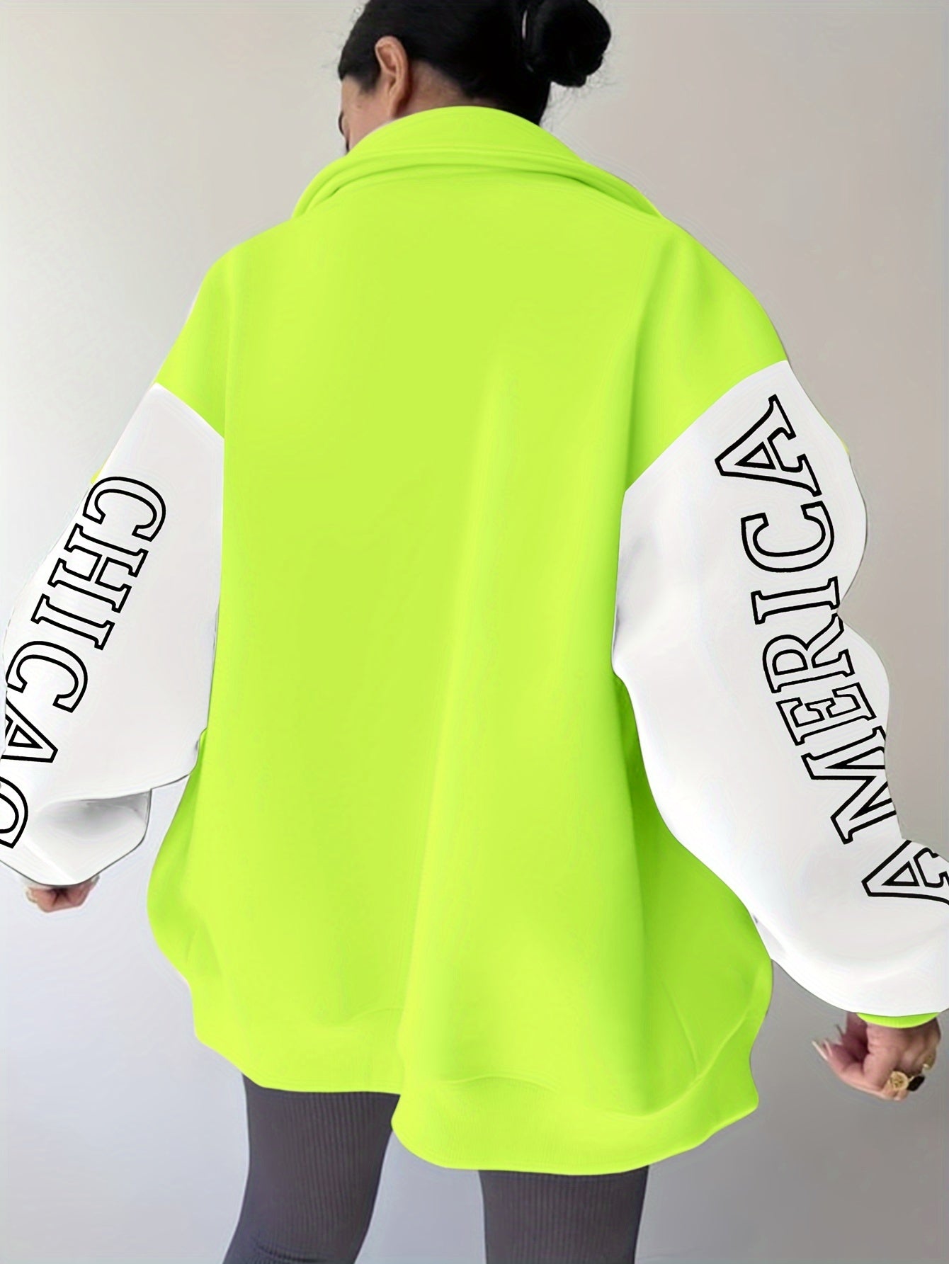 Color Block Snap Front Jacket, Casual Long Sleeve Drop Shoulder Loose Collared Jacket For Spring & Fall, Women's Clothing