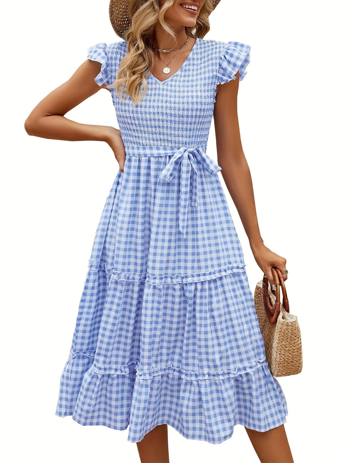 Women'S Summer V Neck Smocked Maxi Dress Puff Sleeve Pregnancy Baby Shower Photoshoot Dress