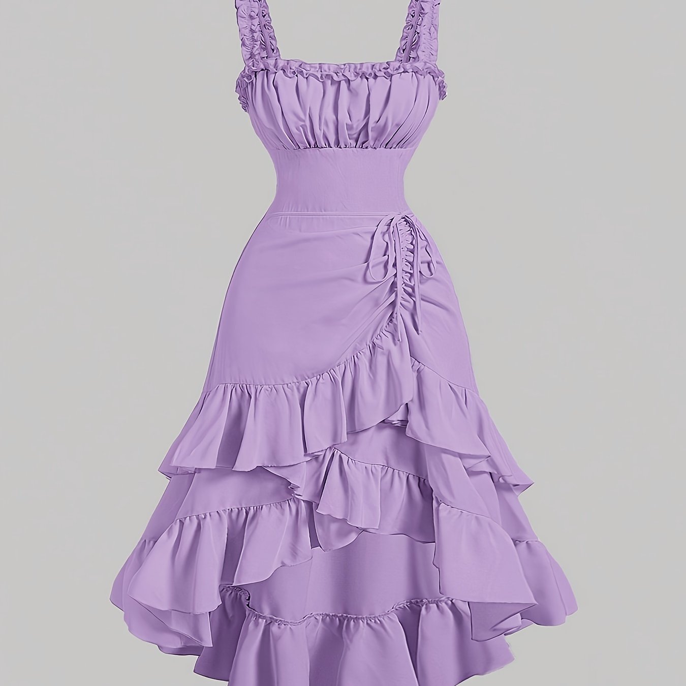 Plus Size Women'S Romantic Multi-Layer Vintage Court Style A-line Skirt With Lotus Petal Hem Dress