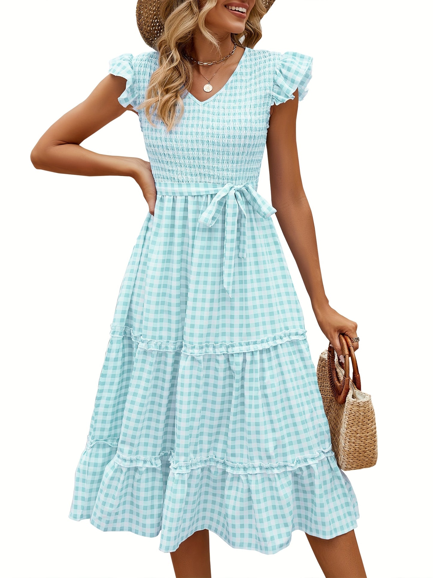 Women'S Summer V Neck Smocked Maxi Dress Puff Sleeve Pregnancy Baby Shower Photoshoot Dress