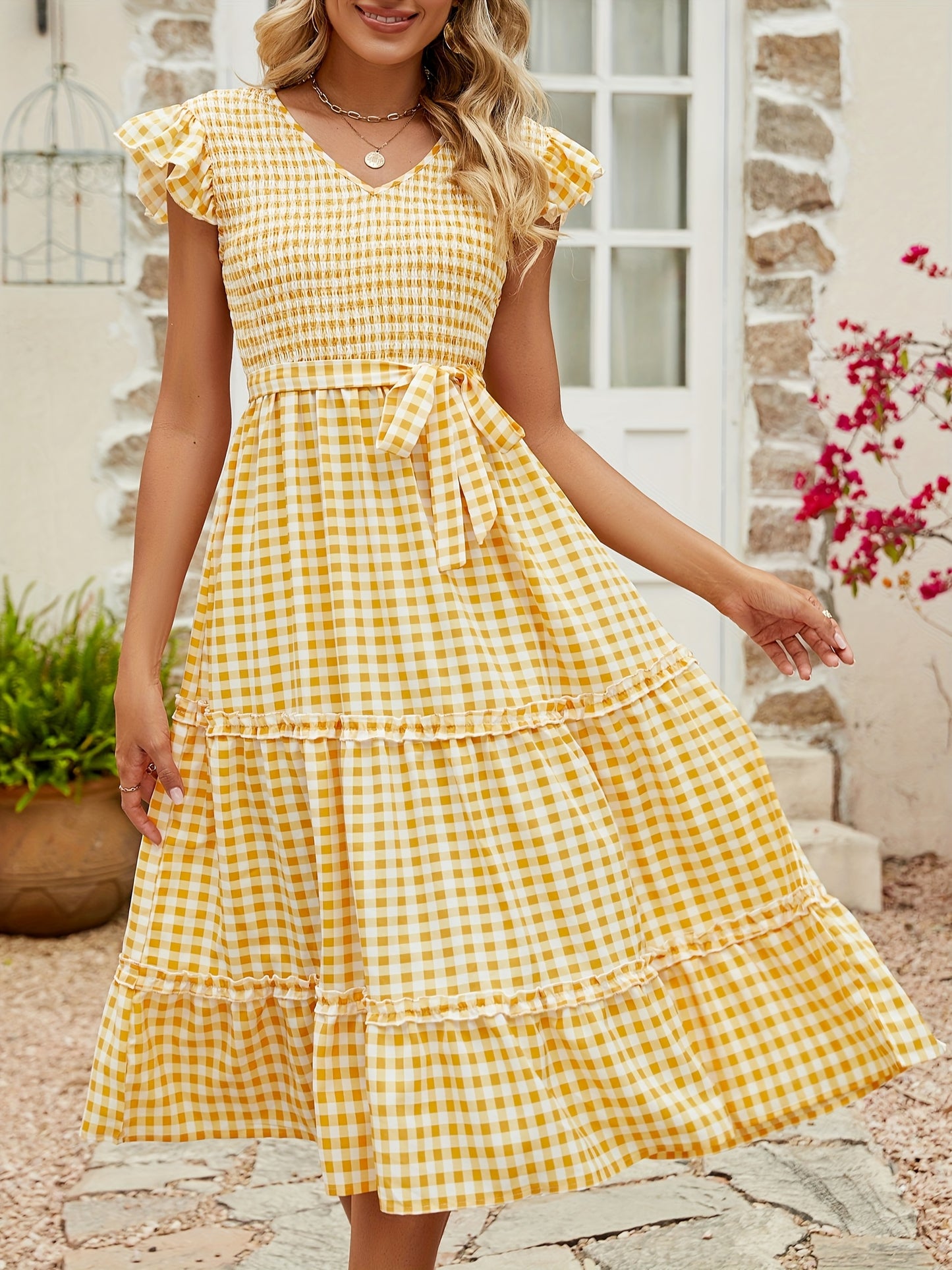 Women'S Summer V Neck Smocked Maxi Dress Puff Sleeve Pregnancy Baby Shower Photoshoot Dress