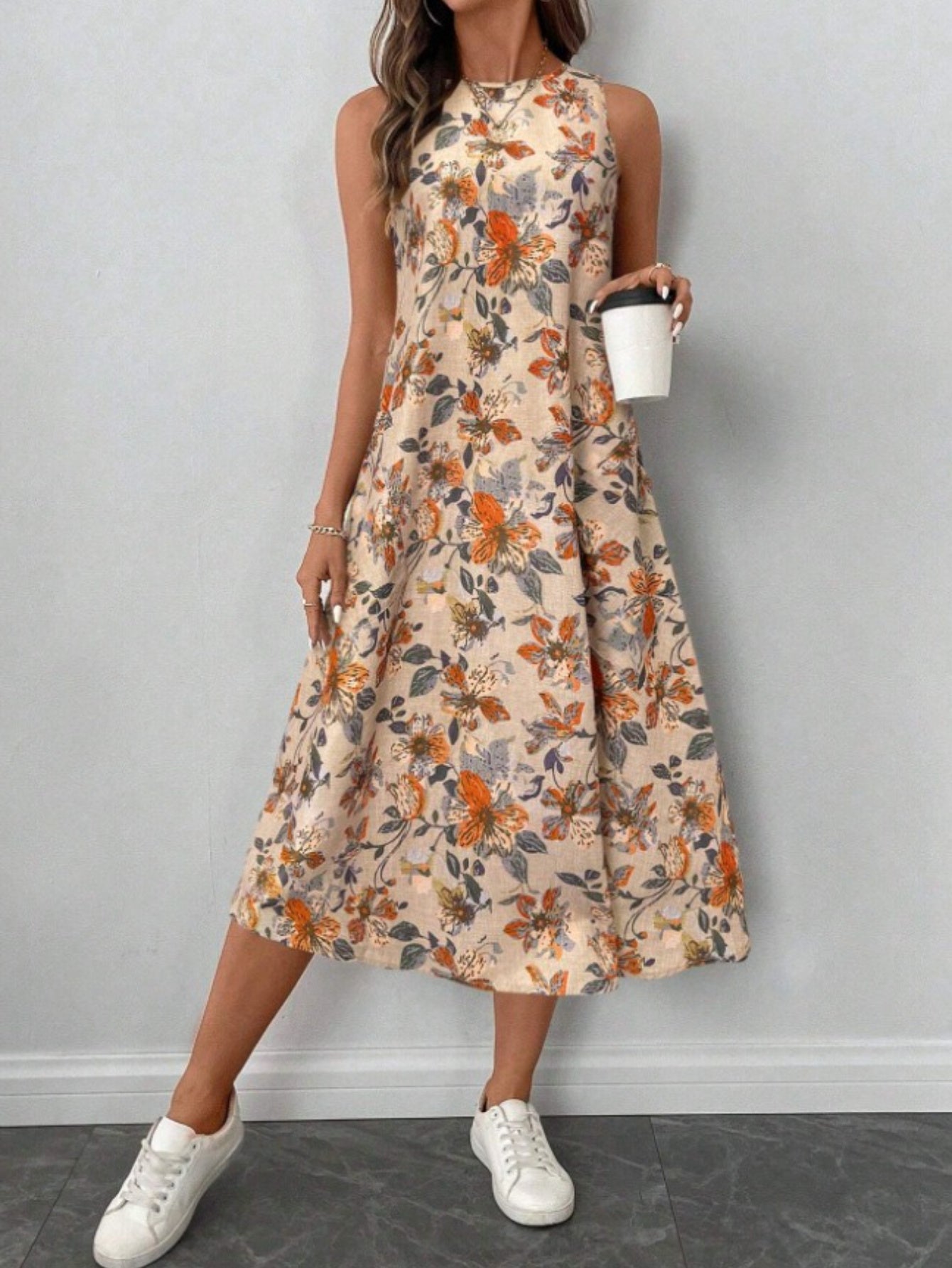 Women'S Floral Print Summer Tank Dress Sleeveless A Line Flowy Holiday Vacation Midi Dresses