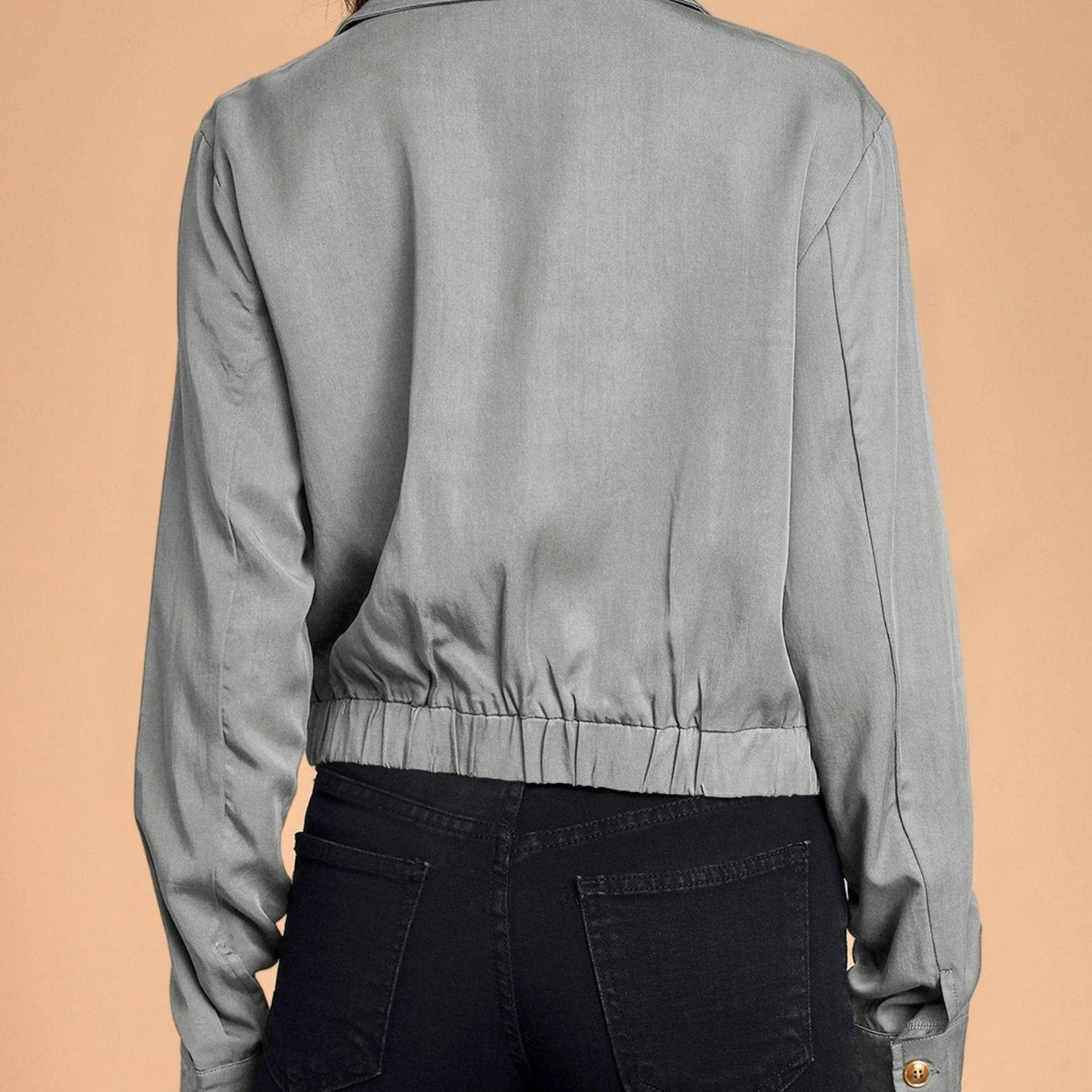 Women'S Military Safari Cropped Jackets Button Lightweight Oversized Utility Anorak Coat with Pockets