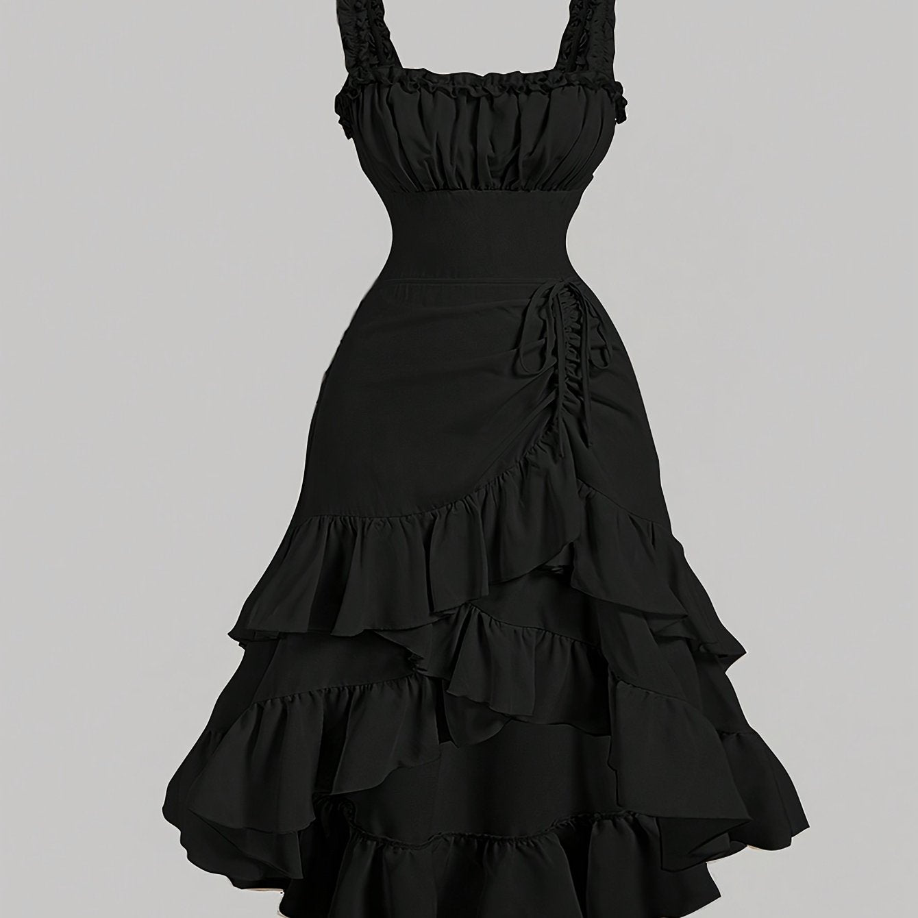 Plus Size Women'S Romantic Multi-Layer Vintage Court Style A-line Skirt With Lotus Petal Hem Dress