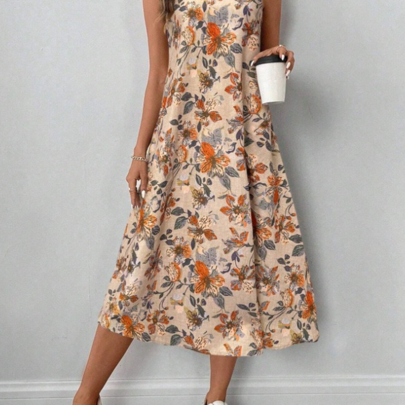 Women'S Floral Print Summer Tank Dress Sleeveless A Line Flowy Holiday Vacation Midi Dresses