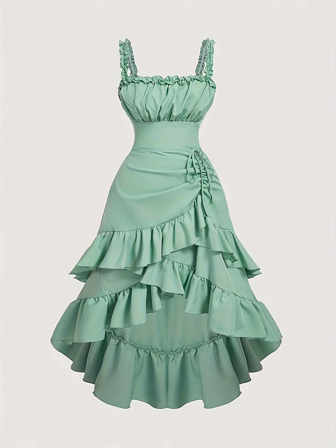 Plus Size Women'S Romantic Multi-Layer Vintage Court Style A-line Skirt With Lotus Petal Hem Dress