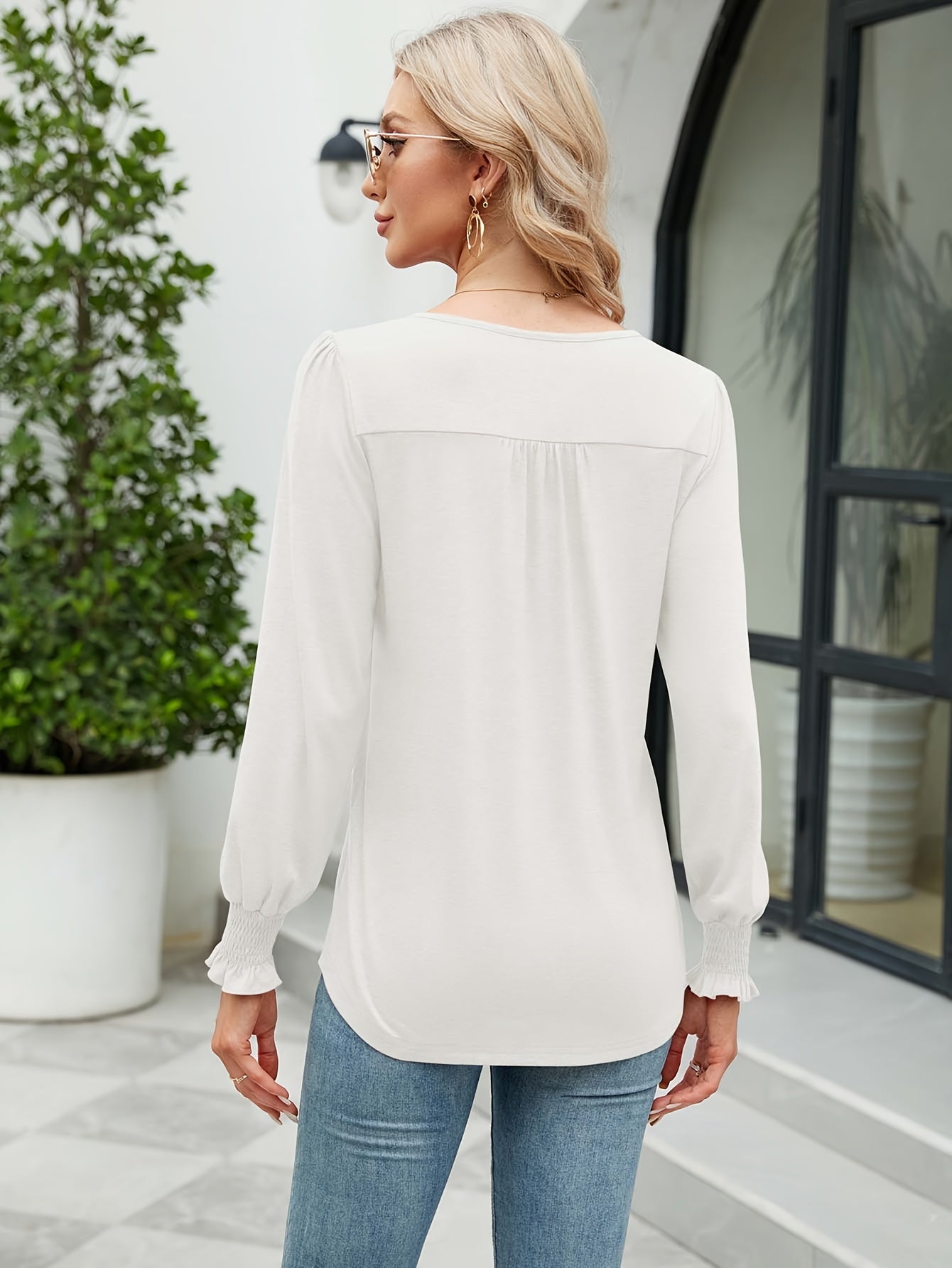 Women'S Casual Crew Neck Tunic Top - Long\u002FShort Sleeve, Ruched Chest, Loose Fit, Solid Color, Spring\u002FFall Fashion, Versatile Blouse | Relaxed Fit Shirt | Glossy Texture, Ladies T Shirts