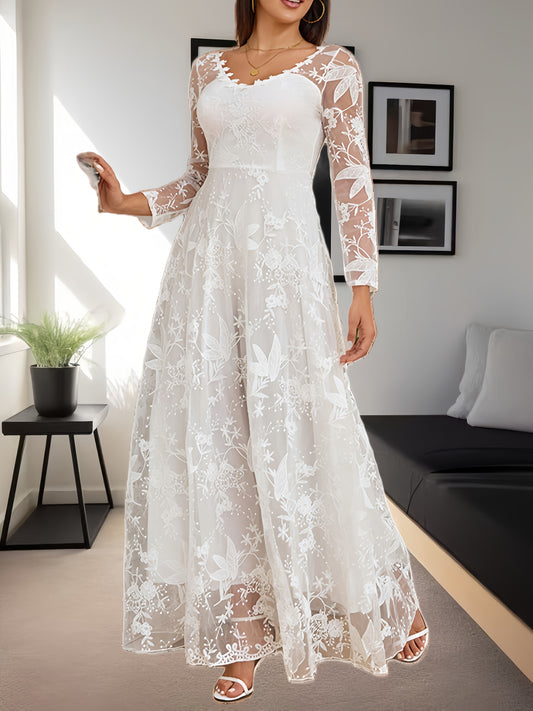 Plus Size, Spring And Autumn Season - Large Size Women's Dress - Long-sleeved One-shoulder Lace Dress - Formal Dress - Bridal Attendant Dress