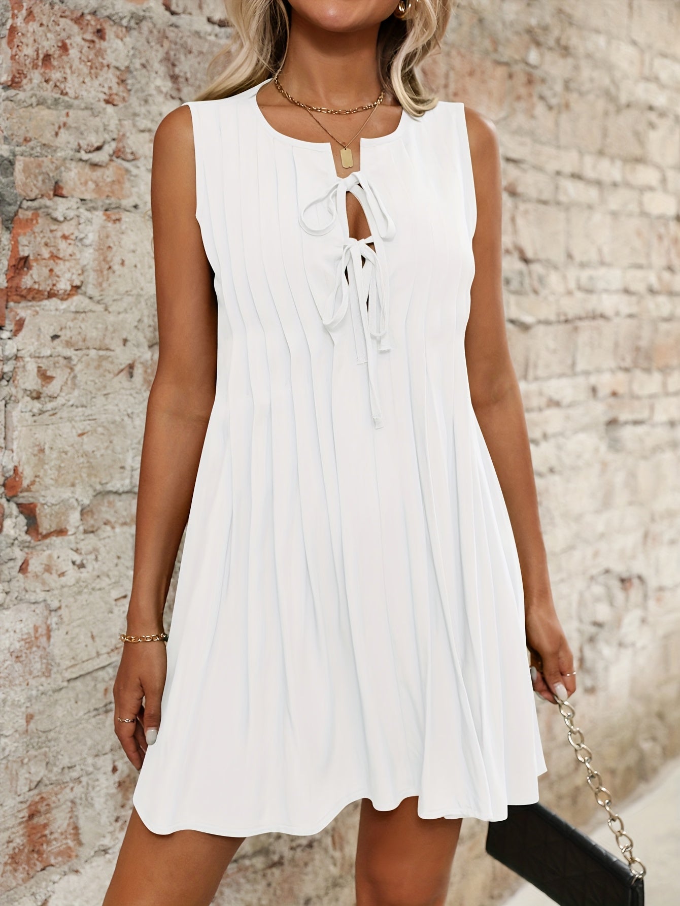 Women's Adjustable Bow Tie Front mini sundress - Lightweight A-Line party & casual dress, Machine Washable Everyday Summer Outfit for Women, Soft Fabric Dress