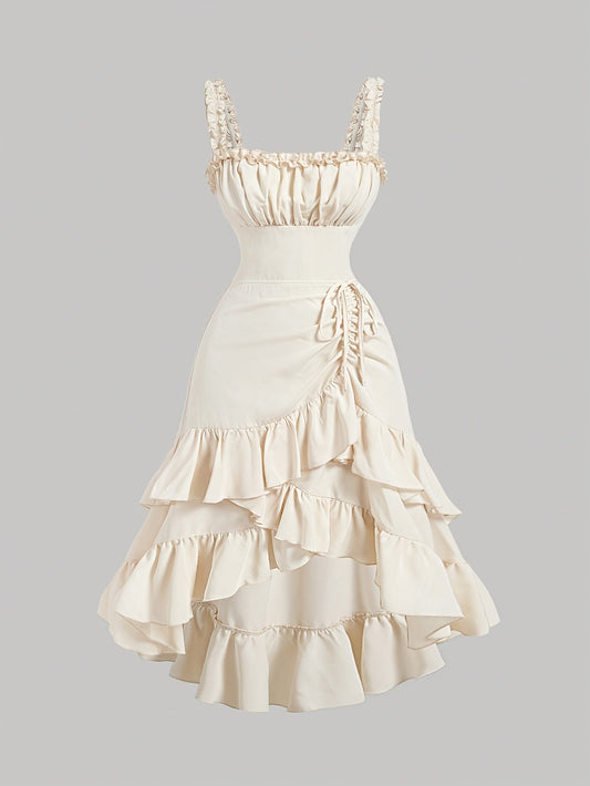 Plus Size Women'S Romantic Multi-Layer Vintage Court Style A-line Skirt With Lotus Petal Hem Dress