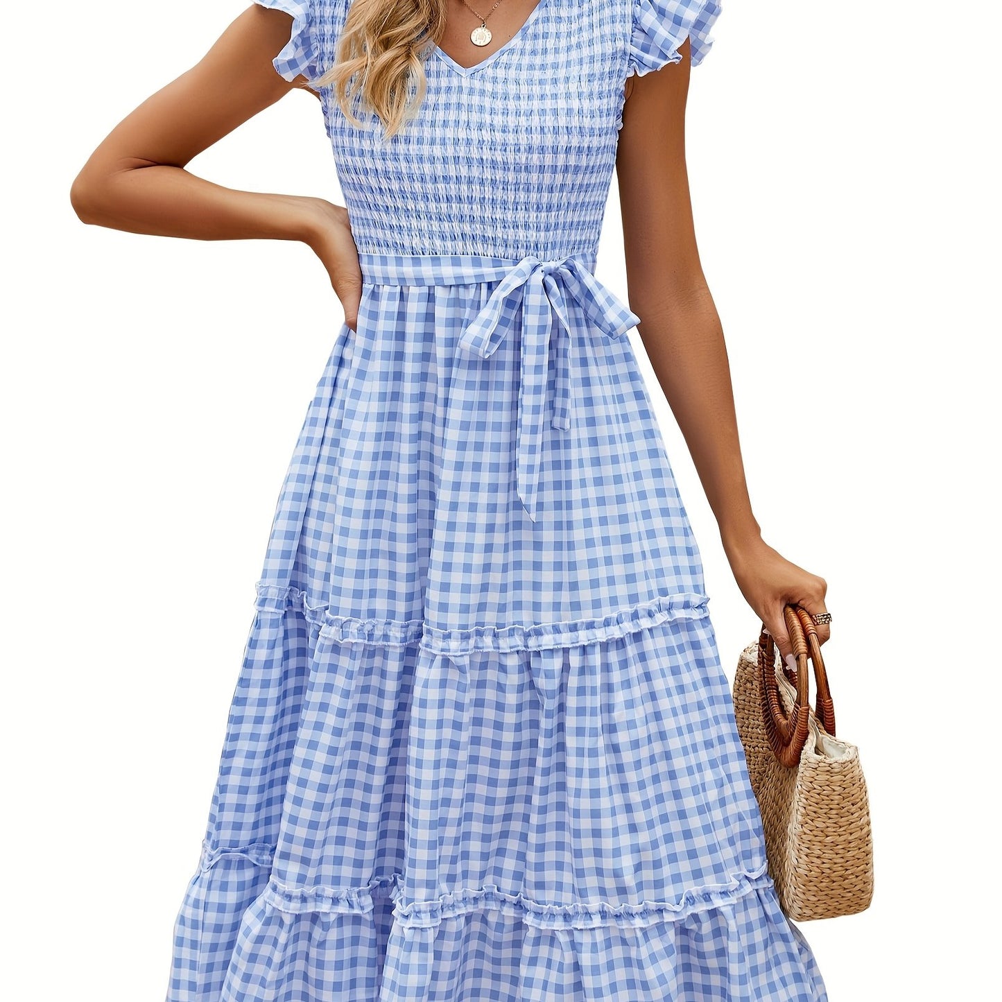 Women'S Summer V Neck Smocked Maxi Dress Puff Sleeve Pregnancy Baby Shower Photoshoot Dress