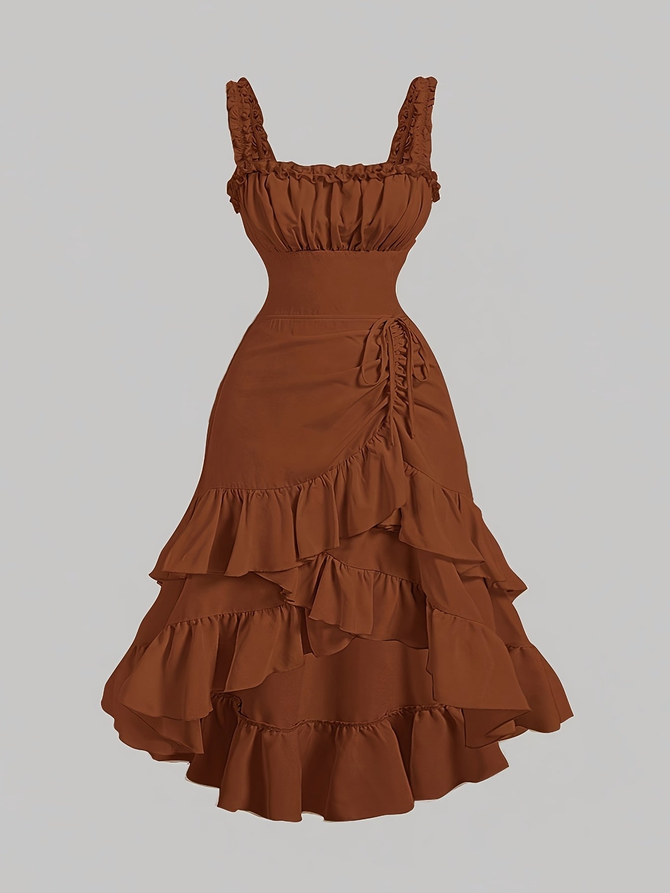 Plus Size Women'S Romantic Multi-Layer Vintage Court Style A-line Skirt With Lotus Petal Hem Dress