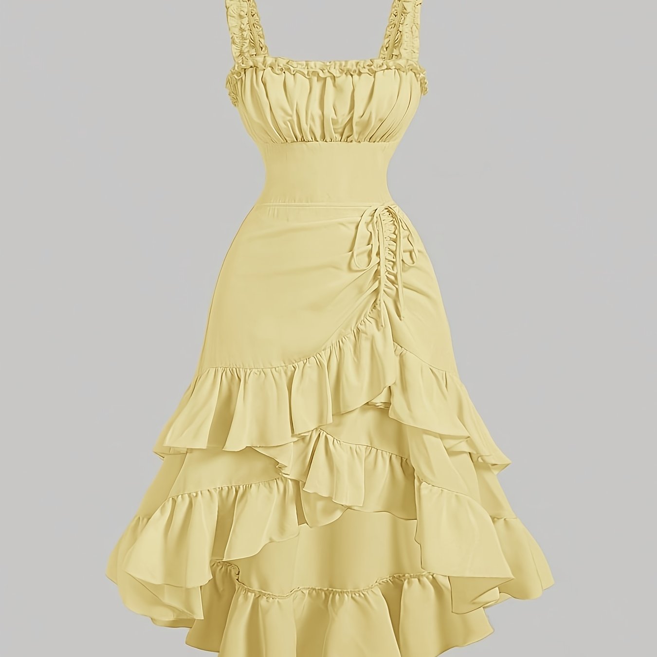Plus Size Women'S Romantic Multi-Layer Vintage Court Style A-line Skirt With Lotus Petal Hem Dress