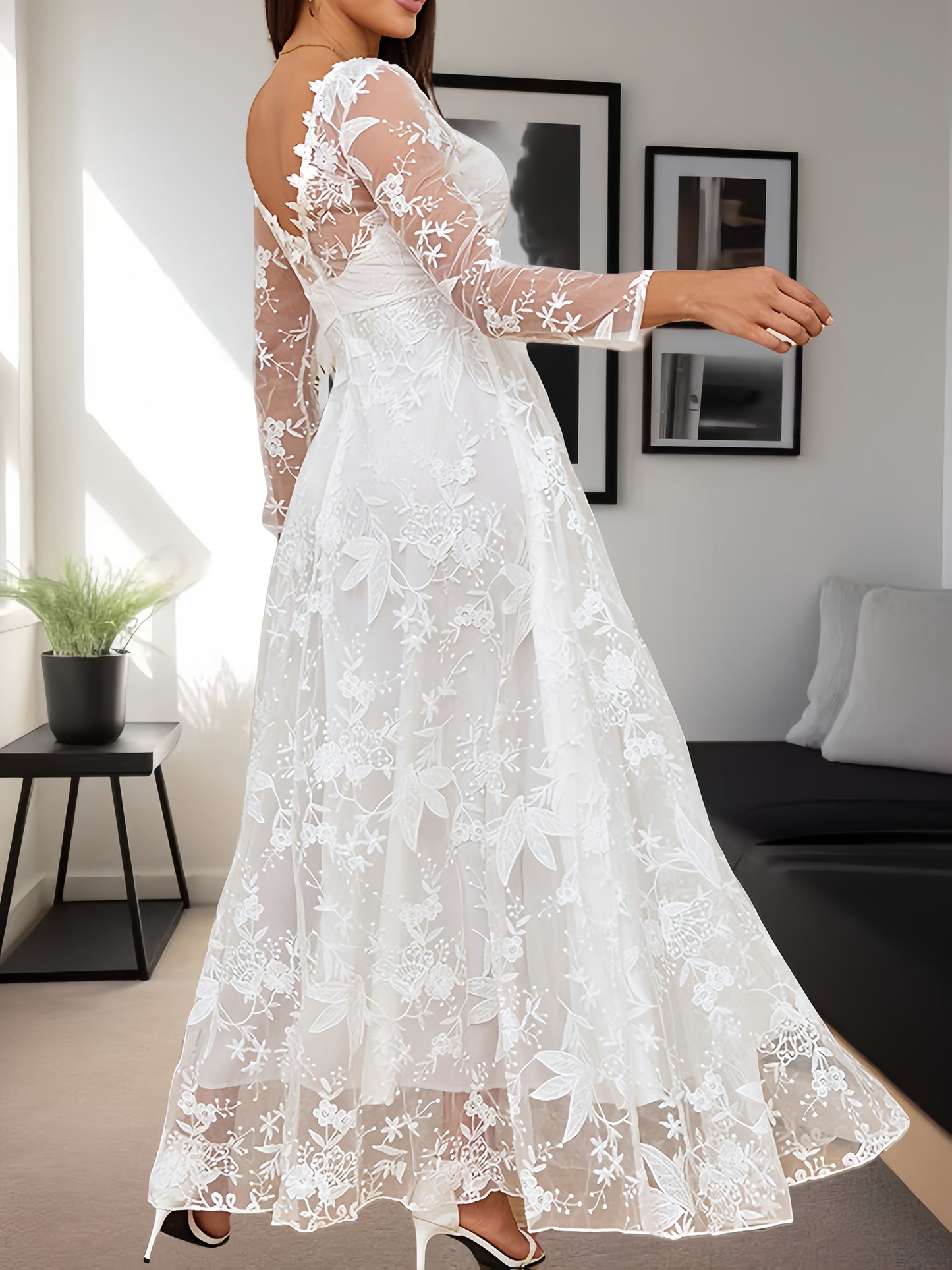 Plus Size, Spring And Autumn Season - Large Size Women's Dress - Long-sleeved One-shoulder Lace Dress - Formal Dress - Bridal Attendant Dress