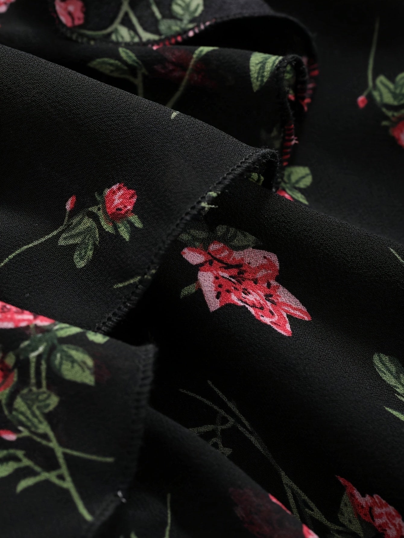 Women'S French-Inspired Elegant Square Neck Black Floral Print Ruffled Sleeve Knee-Length Dress - Fitted Summer Dress for Casual & Formal Occasions, Cute Dress, Evening Wear, Decorative Floral Design