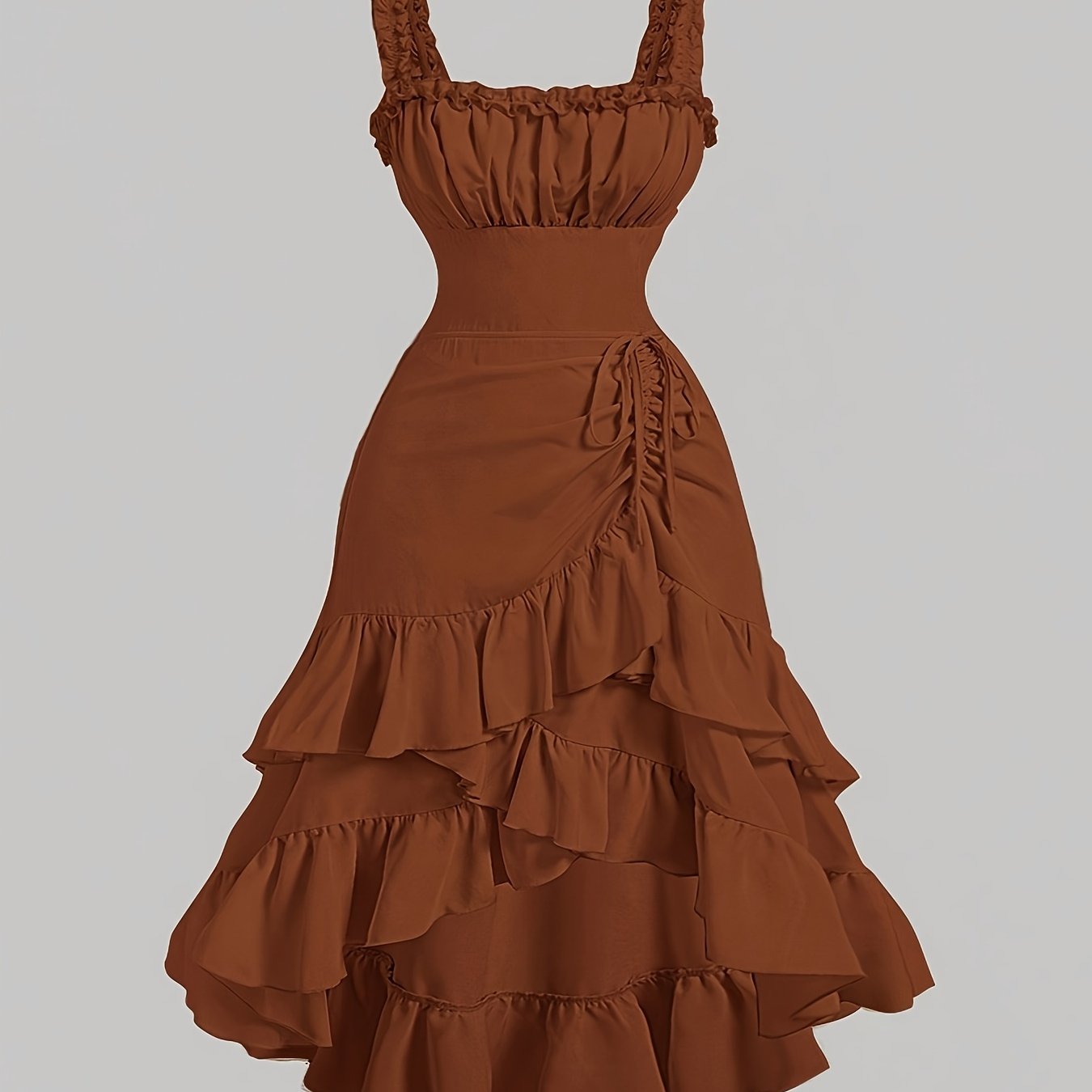 Plus Size Women'S Romantic Multi-Layer Vintage Court Style A-line Skirt With Lotus Petal Hem Dress