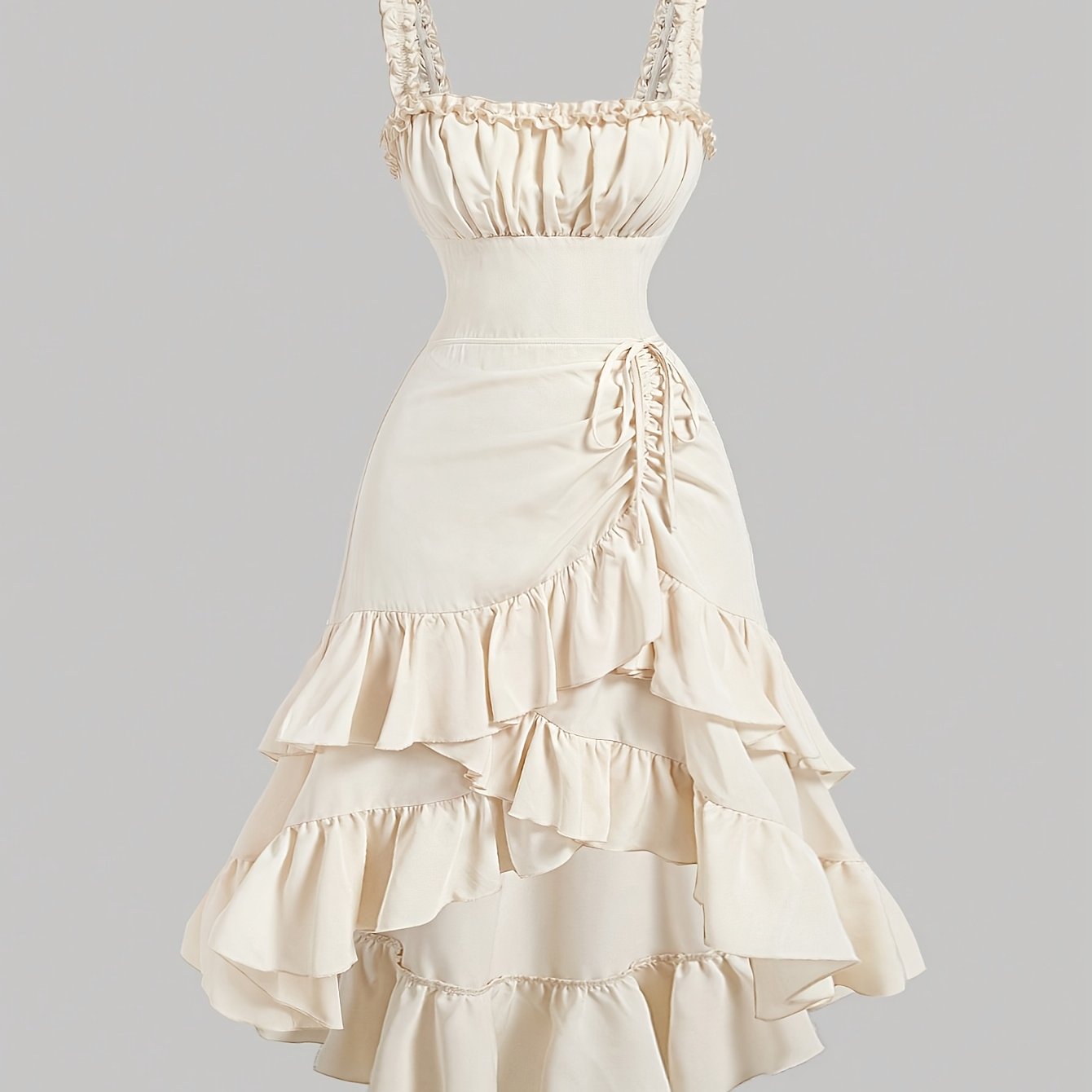Plus Size Women'S Romantic Multi-Layer Vintage Court Style A-line Skirt With Lotus Petal Hem Dress