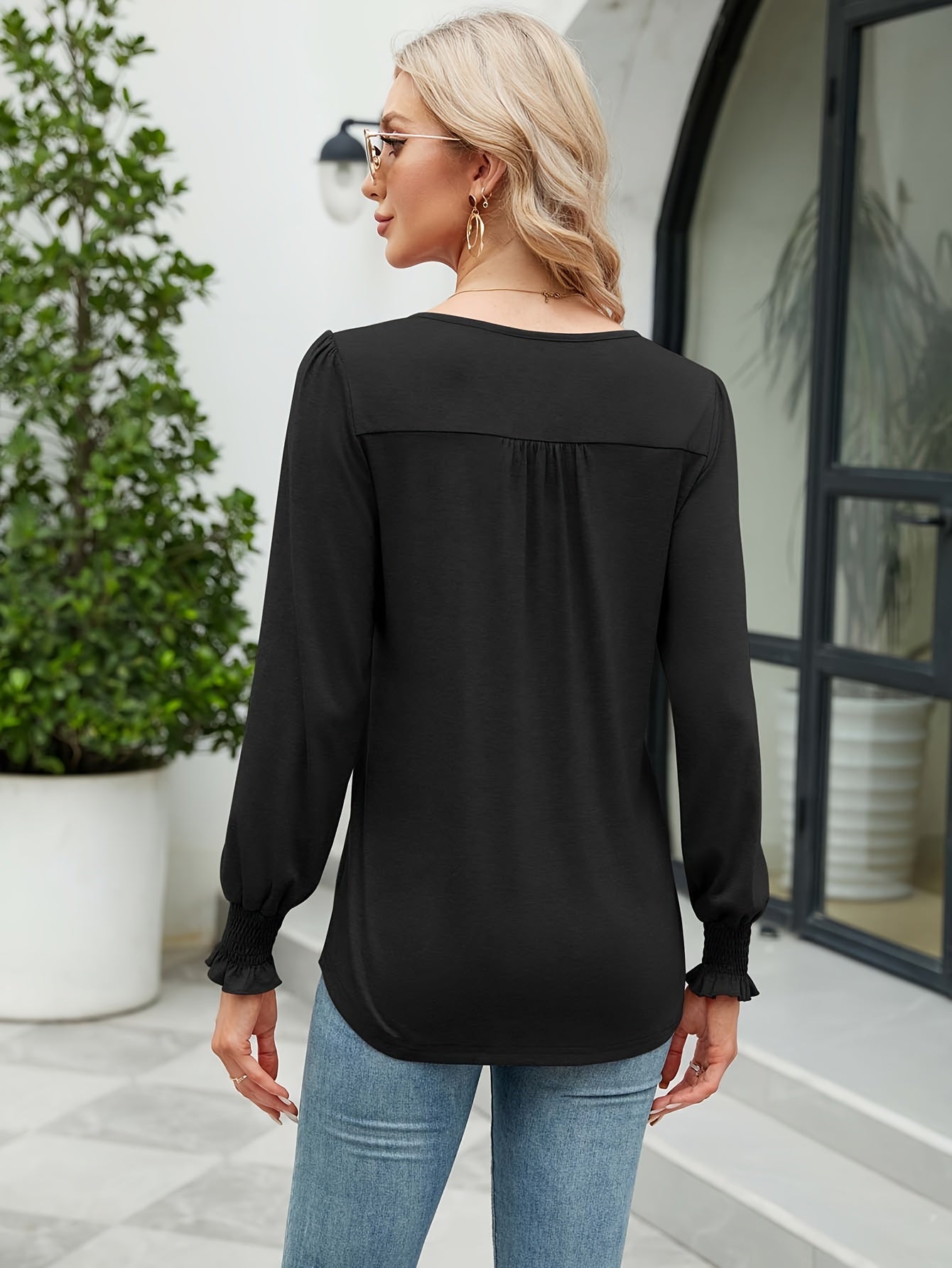 Women'S Casual Crew Neck Tunic Top - Long\u002FShort Sleeve, Ruched Chest, Loose Fit, Solid Color, Spring\u002FFall Fashion, Versatile Blouse | Relaxed Fit Shirt | Glossy Texture, Ladies T Shirts