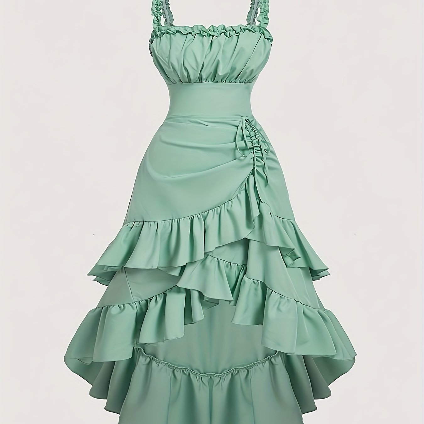 Plus Size Women'S Romantic Multi-Layer Vintage Court Style A-line Skirt With Lotus Petal Hem Dress
