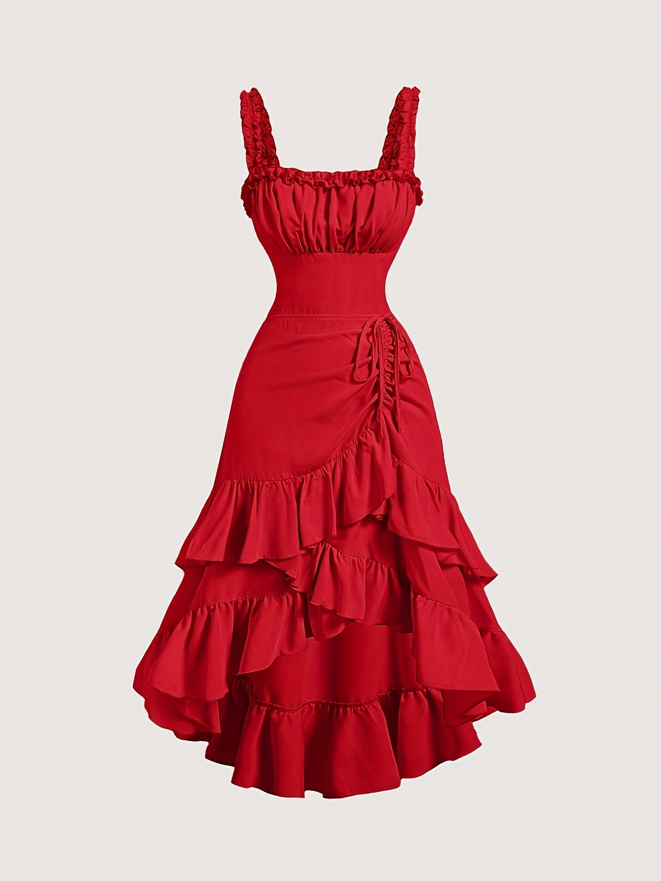 Plus Size Women'S Romantic Multi-Layer Vintage Court Style A-line Skirt With Lotus Petal Hem Dress