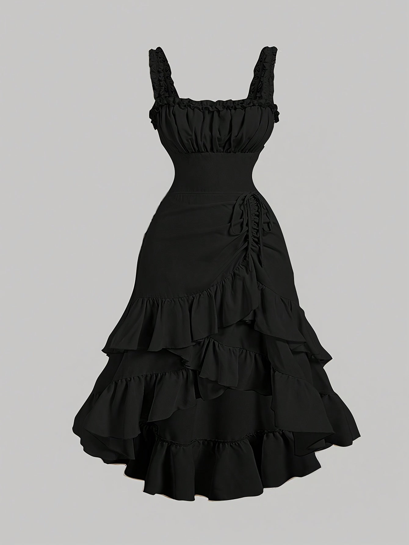 Plus Size Women'S Romantic Multi-Layer Vintage Court Style A-line Skirt With Lotus Petal Hem Dress