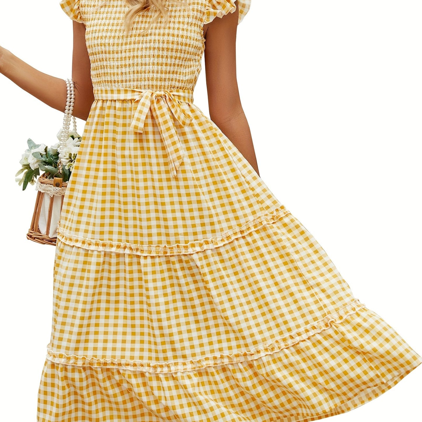 Women'S Summer V Neck Smocked Maxi Dress Puff Sleeve Pregnancy Baby Shower Photoshoot Dress