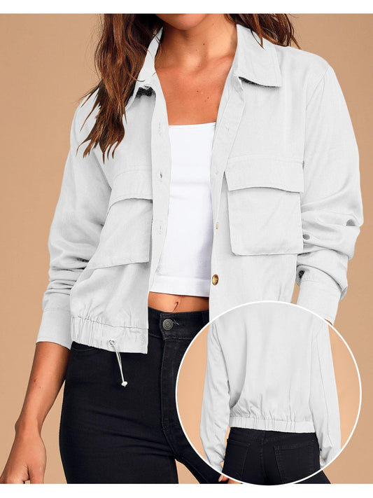 Women'S Military Safari Cropped Jackets Button Lightweight Oversized Utility Anorak Coat with Pockets